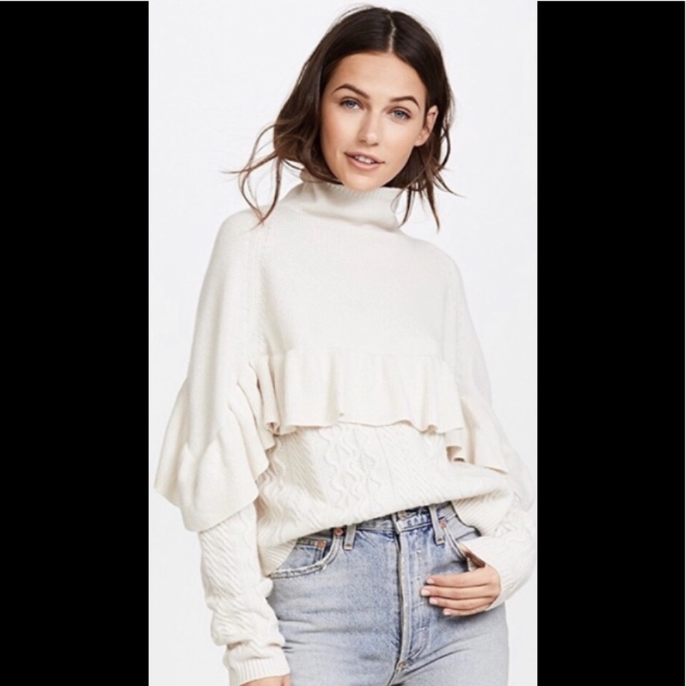 Project NAADAM Sweaters |Ivory Neck Ruffle Sweater